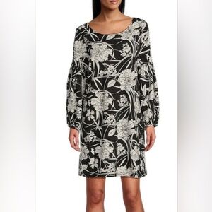 NWT - Bryn Walker Modal Ponti Floral Round Neck Long Puff Sleeve Dress